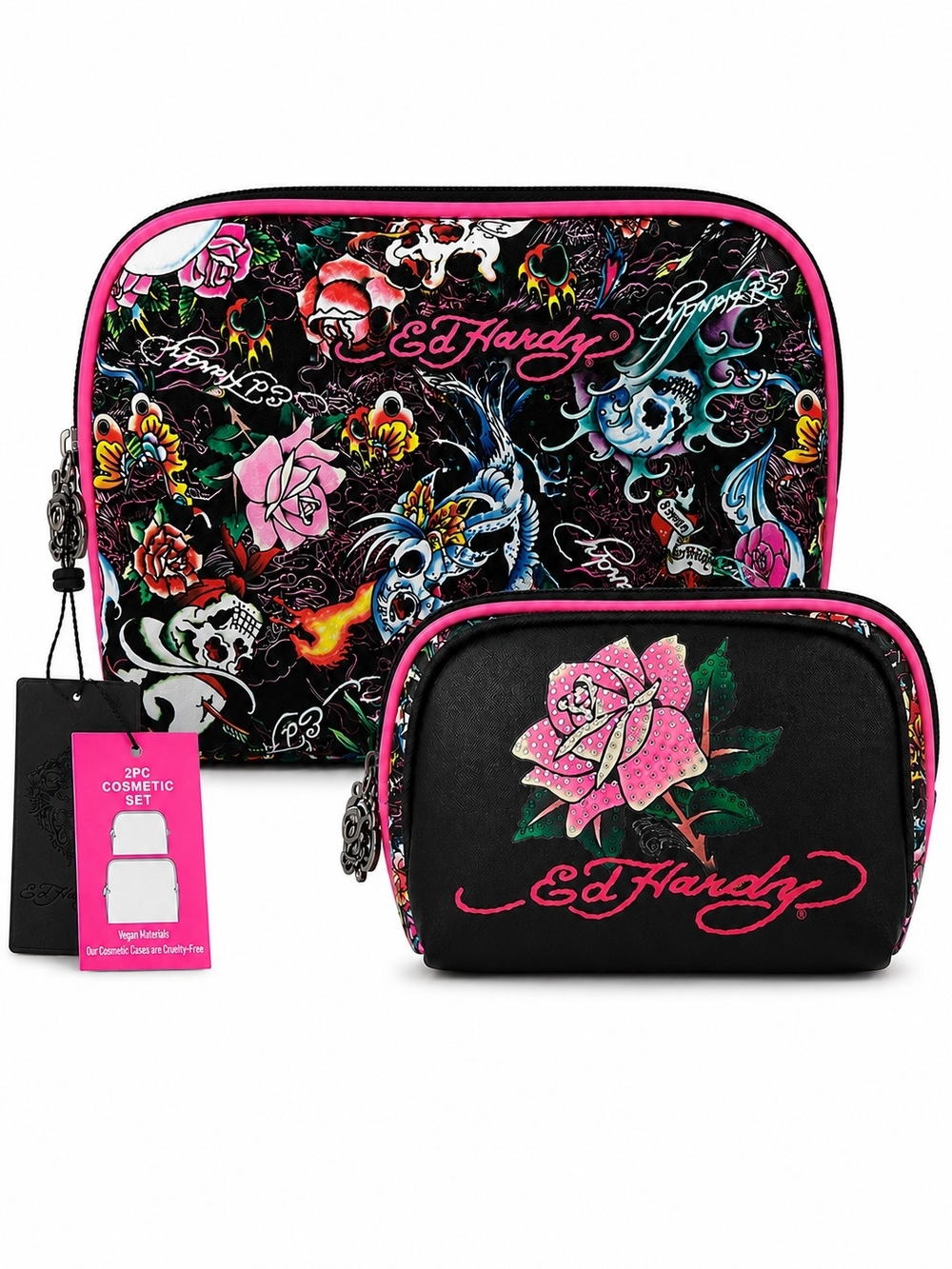 Ed Hardy Pink Rose Tattoo Cosmetic Bag Set